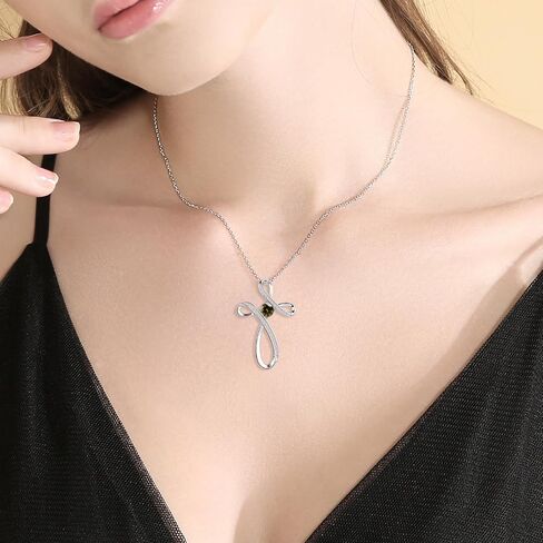 Sterling Silver Cross Necklace, Birthstone Necklace for Women, Cubic Zirconia Crosses Pendant Necklaces, Trendy Womens Wife Mom Daughter CZ Jewelry Gifts for Confirmation Baptism Morhers Day Birthday in Saudi Arabia