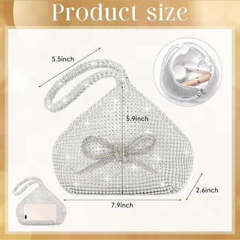 Women's Rhinestone Bow Clutch Evening Bags Sparkly Glitter Triangle Purse for 1920s Party Prom Wedding in Saudi Arabia