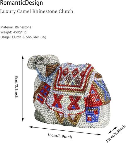 RomanticDesign Women Luxury Camel Rhinestone Evening Clutch Sparkly Crystal Purse Party Prom Banquet Handbag in Saudi Arabia