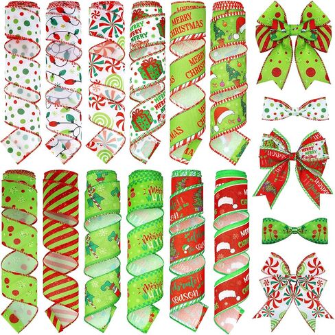 Chunful 12 Rolls Easter Wired Edge Ribbon 2.5" x 5 Yards Easter Egg Bunny Rabbit Carrot Burlap Ribbon Crafts Ribbon Fabric Decorative for Gift Wrapping Hair Bow Sewing Crafts Wreath Supplies in Kuwait