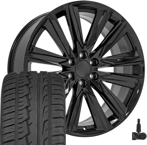 إطارات وإطارات OE Wheels CA91 مقاس 24 بوصة تناسب طراز Escalade Sport Style 6x139.7 24x10 أسود لامع - هولاندر 4869 - iMove Gen2 AS 295/35-24 (مجموعة من 4) in Saudi Arabia