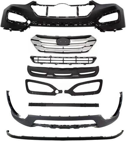 Santa Fe Sport Front Bumper Cover Kit Fits 2013 2014 2015 2016 Hy-undai Santa Fe Sport W/Upper Grille Lower Grill & Valance Molding Trim - Full Body Set in Saudi Arabia