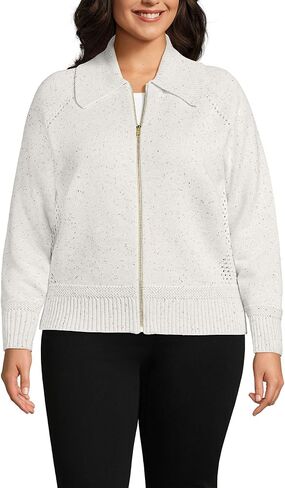 Lands' End Women's Drifter Large Collar Zip Front Cardigan Sweater in Saudi Arabia