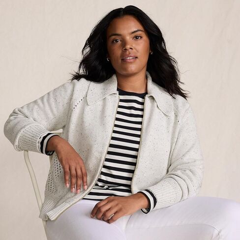 Lands' End Women's Drifter Large Collar Zip Front Cardigan Sweater in Saudi Arabia