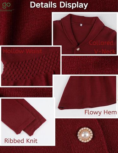 Gozoloma Womens Long Sleeve Knit Sweater Ribbed Waist Collared V-Neck Cardigan Button Down Peplum Tops in Kuwait