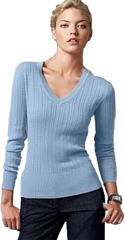 Tommy Hilfiger Women's V-Neck Knit Sweater (Heather Denim Blue, X-Large) in Saudi Arabia