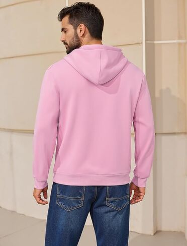 Mens Hoodies Pullover Midweight Fashion Long Sleeve Casual Hooded Sweatshirt Solid Color Fleece-Lined Hoodie in Saudi Arabia