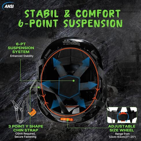 AOLAMEGS Construction Safety Hard Hat - ANSI Z89.1 Type Ι OSHA Approved Safety Helmets with Chin Straps Lightweight Reflective Vented ABS Hard Hats For Men Women Industrial Workwear 6-point Suspension in Kuwait