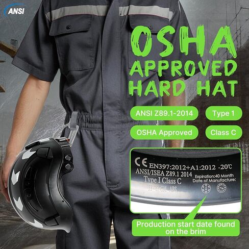AOLAMEGS Construction Safety Hard Hat - ANSI Z89.1 Type Ι OSHA Approved Safety Helmets with Chin Straps Lightweight Reflective Vented ABS Hard Hats For Men Women Industrial Workwear 6-point Suspension in Kuwait