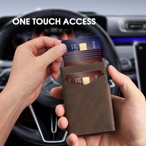 محفظة للرجال حامل بطاقات RFID، حافظة بطاقات رفيعة من الجلد الطبيعي، صغيرة الحجم، جيب أمامي، سعة البطاقة 9-13، نافذة لبطاقة الهوية، مشبك نقود (قهوة) in Kuwait