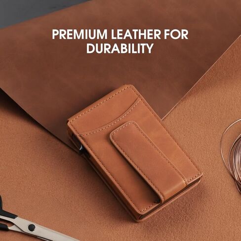 Wallet for Men RFID Blocking Card Holder, Genuine Leather Slim Pop up Card Case, Minimaslit, Front Pocket, 9-13 Card Capacity, ID Window, Money Clip(Coffee) in Kuwait
