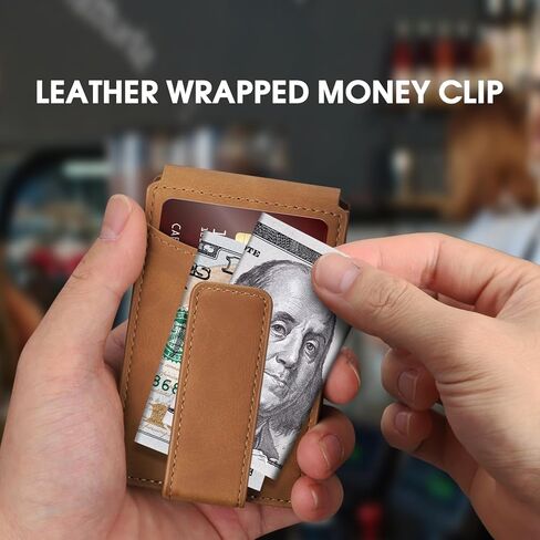 Wallet for Men RFID Blocking Card Holder, Genuine Leather Slim Pop up Card Case, Minimaslit, Front Pocket, 9-13 Card Capacity, ID Window, Money Clip(Coffee) in Kuwait