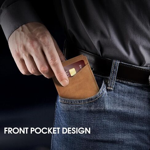 Wallet for Men RFID Blocking Card Holder, Genuine Leather Slim Pop up Card Case, Minimaslit, Front Pocket, 9-13 Card Capacity, ID Window, Money Clip(Coffee) in Kuwait