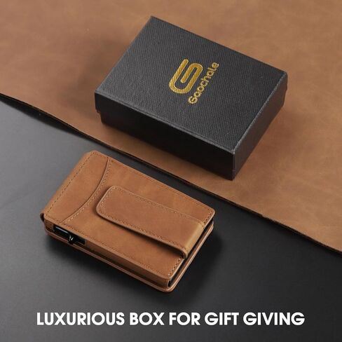 Wallet for Men RFID Blocking Card Holder, Genuine Leather Slim Pop up Card Case, Minimaslit, Front Pocket, 9-13 Card Capacity, ID Window, Money Clip(Coffee) in Kuwait