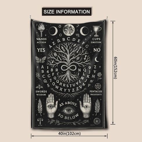 Mystical Tarot Tapestry Wall Hanging 60"x40" - Flannel Tree of Life Astrology Decor with Moon Phases, Witchy Spiritual Divination Wall Art, Celestial Metaphysical Room Decor for Bedroom Dorm in Saudi Arabia