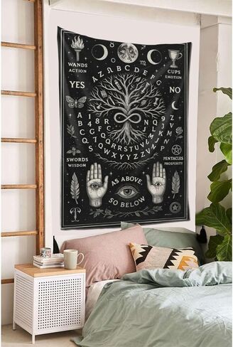 Mystical Tarot Tapestry Wall Hanging 60"x40" - Flannel Tree of Life Astrology Decor with Moon Phases, Witchy Spiritual Divination Wall Art, Celestial Metaphysical Room Decor for Bedroom Dorm in Saudi Arabia