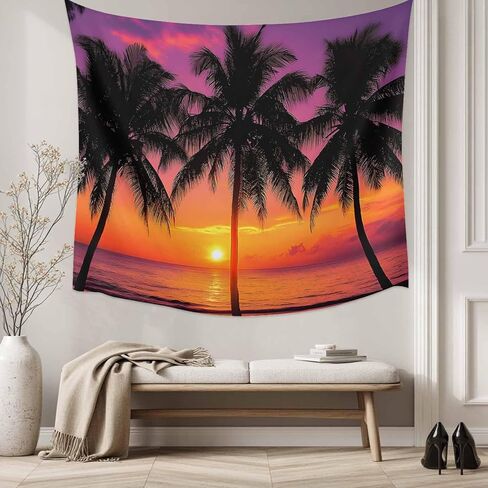 Tapestry Wall Hanging Pink Summer Beach Sunset Tapestries Aesthetic Tropical Coconut Tree Tapestry for Bedroom Living Room College Dorm Art Wall Decor Decorative Backdrop 50x60 Inch in Saudi Arabia