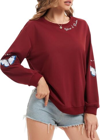 Crewneck Graphic Sweatshirts Women- Casual Butterfly Printed Pullover Long Sleeve Fall Shirts Top in Saudi Arabia