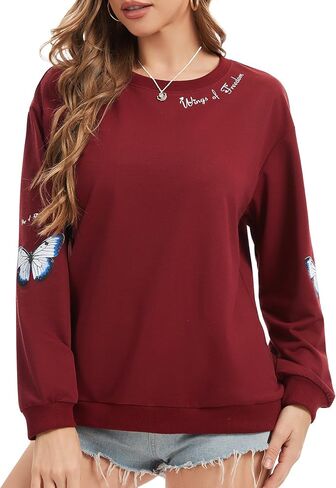 Crewneck Graphic Sweatshirts Women- Casual Butterfly Printed Pullover Long Sleeve Fall Shirts Top in Saudi Arabia