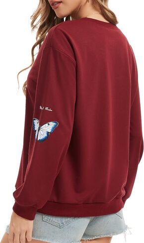 Crewneck Graphic Sweatshirts Women- Casual Butterfly Printed Pullover Long Sleeve Fall Shirts Top in Saudi Arabia