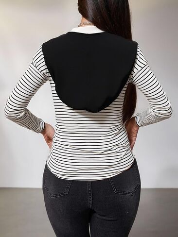 OYOANGLE Women's Striped Oversized Knitwear Long Sleeve Drop Shoulder Sweatshirt with Sweater Shawl in Saudi Arabia