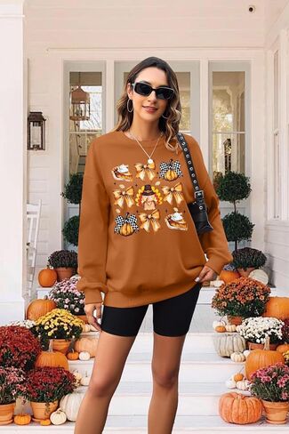 EGELEXY Thankful Sweatshirt Women Pumpkin Clothes Thanksgiving Bow Shirt Turkey Pullover Tops in Saudi Arabia
