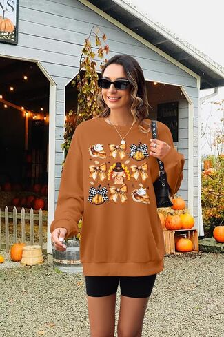 EGELEXY Thankful Sweatshirt Women Pumpkin Clothes Thanksgiving Bow Shirt Turkey Pullover Tops in Saudi Arabia