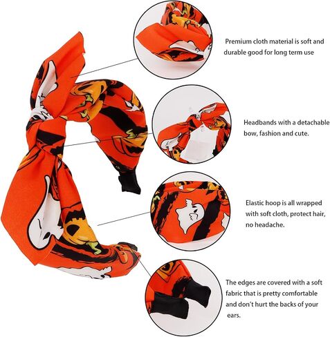 Jaciya Halloween Headband Bow Orange Headbands for Women Girls Pumpkin Ghost Headband Halloween Accessories in Saudi Arabia