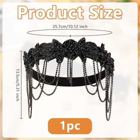 OLYCRAFT 20s Great Gatsby عقال 1920s Flapper Headhead Roing Chain أسود حجر الراين هامش هيرباند خمر حجر الراين الجبين ملحق للنساء حفلة عطلة ديكور الشعر اليومي in Saudi Arabia
