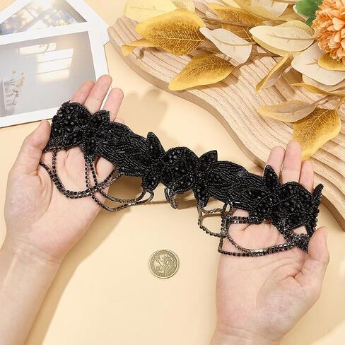 OLYCRAFT 20s Great Gatsby عقال 1920s Flapper Headhead Roing Chain أسود حجر الراين هامش هيرباند خمر حجر الراين الجبين ملحق للنساء حفلة عطلة ديكور الشعر اليومي in Saudi Arabia