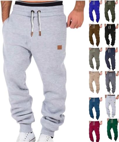 Mens Jogging Casual Cargo Pants Relaxed Fit Drawstring Elastic Waist Workout Athletic Sweatpants with Multi Pockets in Kuwait