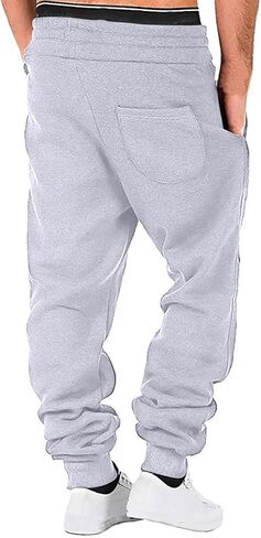Mens Jogging Casual Cargo Pants Relaxed Fit Drawstring Elastic Waist Workout Athletic Sweatpants with Multi Pockets in Kuwait