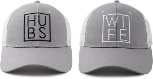 قطعتان من قبعات سائقي الشاحنات Hubby and Wifey للرجال والنساء، قبعة بيسبول شبكية مطرزة قابلة للتعديل in Kuwait
