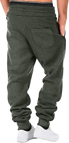 Mens Jogging Casual Cargo Pants Relaxed Fit Drawstring Elastic Waist Workout Athletic Sweatpants with Multi Pockets in Saudi Arabia