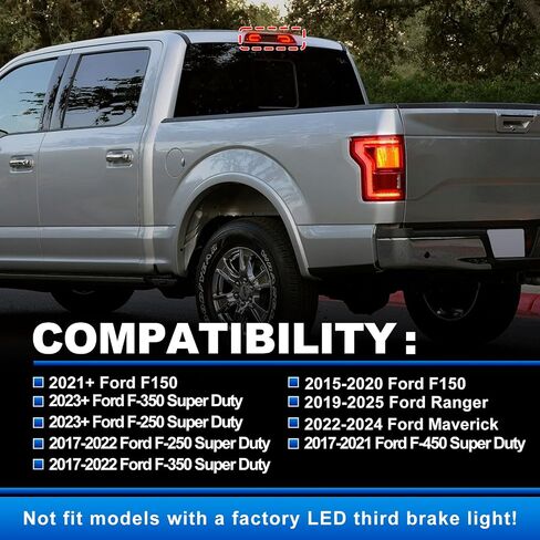 ضوء الفرامل الثالث الثالث LED لـ 2017-2022 Ford F250 F350 F450 F550 Super Duty Ranger Maverick 15-20 F150 F'ord Center مصابيح فرامل الكابينة الخلفية ذات التركيب العالي مع حشية الختم (عدسة دخان) in Kuwait