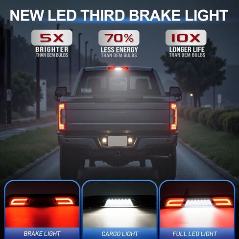 ضوء الفرامل الثالث الثالث LED لـ 2017-2022 Ford F250 F350 F450 F550 Super Duty Ranger Maverick 15-20 F150 F'ord Center مصابيح فرامل الكابينة الخلفية ذات التركيب العالي مع حشية الختم (عدسة دخان) in Kuwait