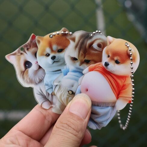 2D Acrylic Cat Dog Car Keychain Hanging Pendant Cartoon Cat Dog Shaped Women's Backpack Decoration Car Accessories in Saudi Arabia