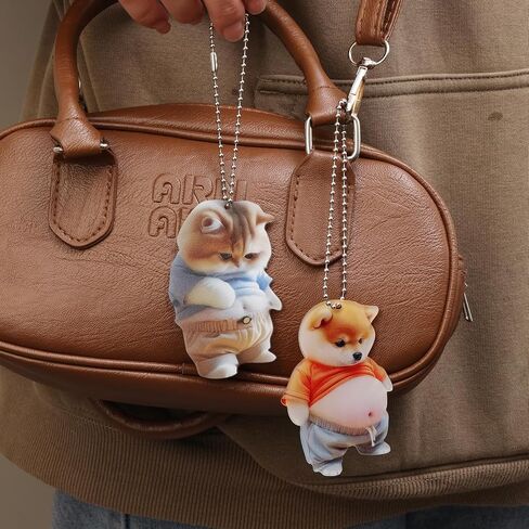 2D Acrylic Cat Dog Car Keychain Hanging Pendant Cartoon Cat Dog Shaped Women's Backpack Decoration Car Accessories in Saudi Arabia
