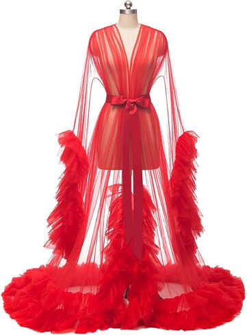 Molisa Sexy Tulle Bridal Robe Lingerie Long Sheer Nightgown Sleepwear Maternity Robe Photoshoot in Saudi Arabia