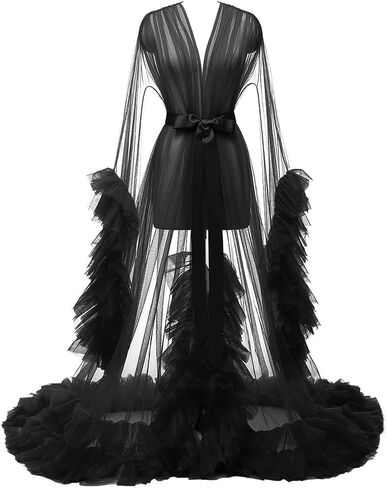 Molisa Sexy Tulle Bridal Robe Lingerie Long Sheer Nightgown Sleepwear Maternity Robe Photoshoot in Saudi Arabia