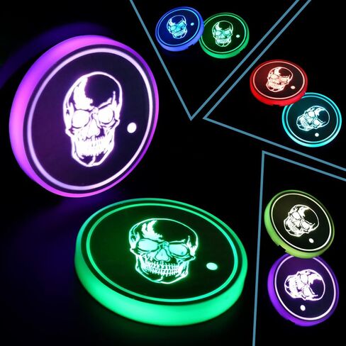 LED Car Cup Holder Lights, 2 Pack Car Coasters 7 Colors Changing USB Charging Mat Luminescent Cup Pad, Luminescent Cup Pad Interior Atmosphere Lamp Decoration Light (Multicolor Flag) in Saudi Arabia