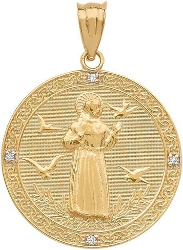 10k Gold Saint Francis Of Assisi Diamond Round Medal Charm Pendant (Medium) in Saudi Arabia