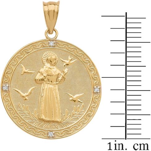10k Gold Saint Francis Of Assisi Diamond Round Medal Charm Pendant (Medium) in Saudi Arabia