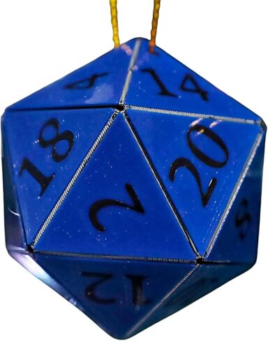 D20 Ornament [Blue and Black Holographic, 2"] - Hanging DND Charm Dangler Dodecahedron - A Magical Christmas Tree Holiday Season Gift for him or her - GameGleam in Saudi Arabia