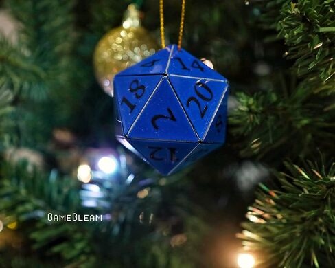 D20 Ornament [Blue and Black Holographic, 2"] - Hanging DND Charm Dangler Dodecahedron - A Magical Christmas Tree Holiday Season Gift for him or her - GameGleam in Saudi Arabia