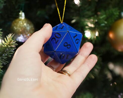 D20 Ornament [Blue and Black Holographic, 2"] - Hanging DND Charm Dangler Dodecahedron - A Magical Christmas Tree Holiday Season Gift for him or her - GameGleam in Saudi Arabia