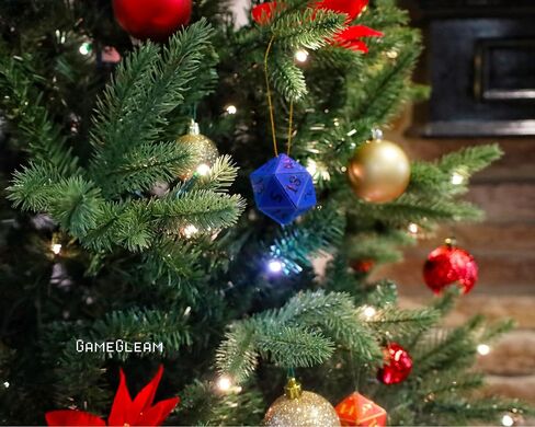 D20 Ornament [Blue and Black Holographic, 2"] - Hanging DND Charm Dangler Dodecahedron - A Magical Christmas Tree Holiday Season Gift for him or her - GameGleam in Saudi Arabia
