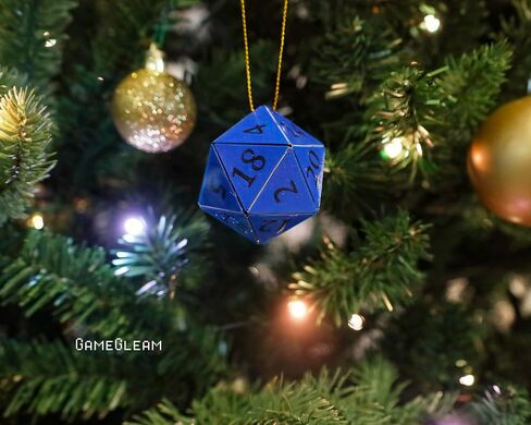 D20 Ornament [Blue and Black Holographic, 2"] - Hanging DND Charm Dangler Dodecahedron - A Magical Christmas Tree Holiday Season Gift for him or her - GameGleam in Saudi Arabia
