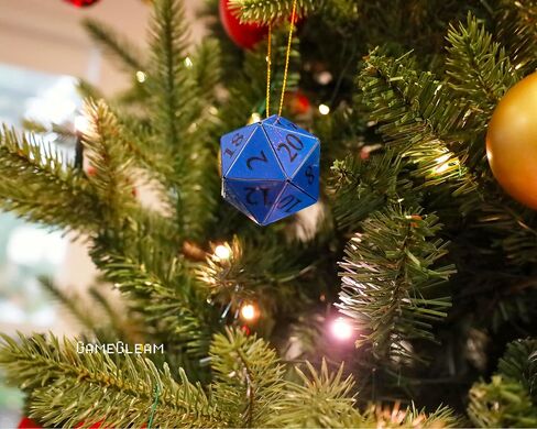 D20 Ornament [Blue and Black Holographic, 2"] - Hanging DND Charm Dangler Dodecahedron - A Magical Christmas Tree Holiday Season Gift for him or her - GameGleam in Saudi Arabia
