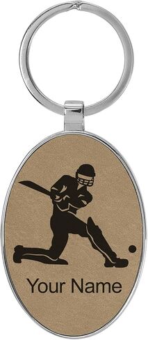 LaserGram Oval Keychain, Cricket Player, Personalized Engraving Included (Metal Frame) in Saudi Arabia